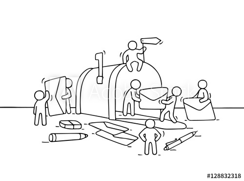 500x370 Sketch Of Working Little People With Open Mailbox. - Mailbox Sketch