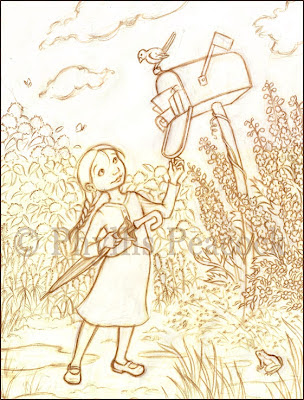 304x400 The Art Of Phyllis Hornung Peacock At The Mailbox - Mailbox Sketch