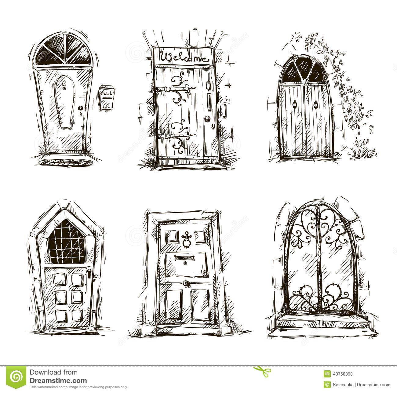 1300x1287 Set Doodle Doors Sketch Vector Eps Hand Drawn 40758398.jpg (1300 - Mailbox Sketch