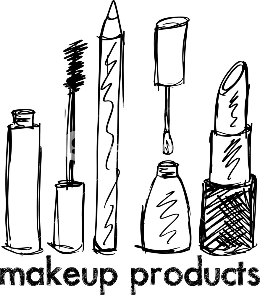 879x1000 Sketch Of Makeup Products. Vector Illustration Royalty Free Stock - Makeup Sketch
