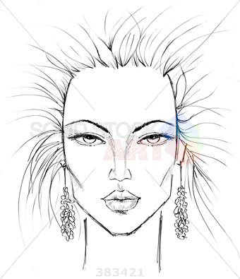 340x395 Stock Photo Of Sketch Of Womans Face Makeup Template With Angular - Makeup Sketch