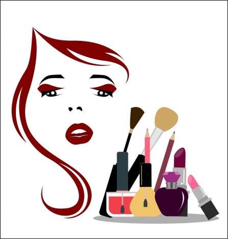 446x468 Beauty Makeup Background Accessories Icons Woman Sketch Decor - Makeup Sketch