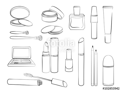 500x375 Decorative Cosmetics Set. Hand Drawn Collection Of Products For - Makeup Sketch
