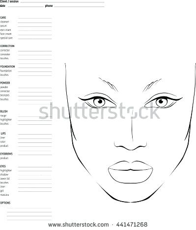 399x470 Face Chart Makeup Artist Blank Template Stock Vector Chartreuse - Makeup Sketch Template
