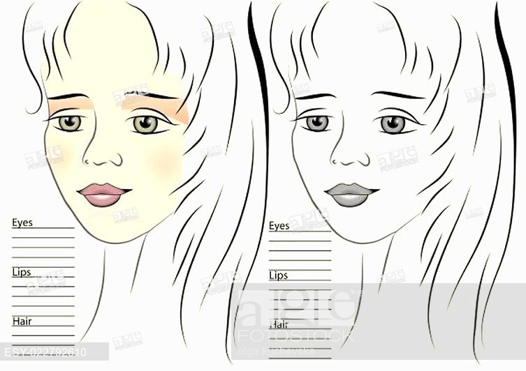 753x532 Portrait Of Girl. Makeup Sketch Template, Stock Vector, Vector And - Makeup Sketch Template