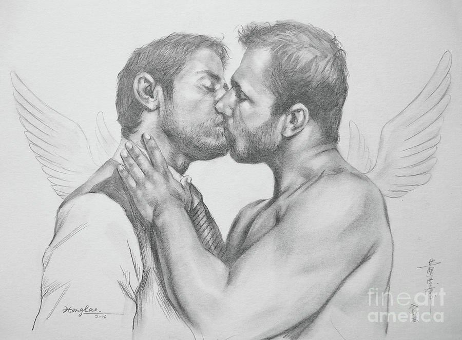 900x663 Original Drawing Pencil Angel Of Kiss On Paper - Male Angel Sketch