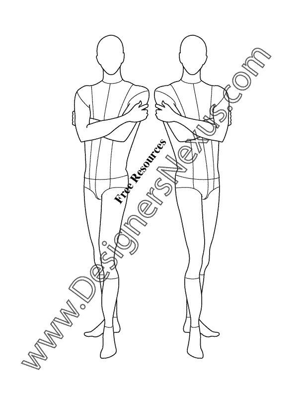 612x792 Male Fashion Croqui Template V17 Mens Three Quarter View Pose - Male Fashion Sketches