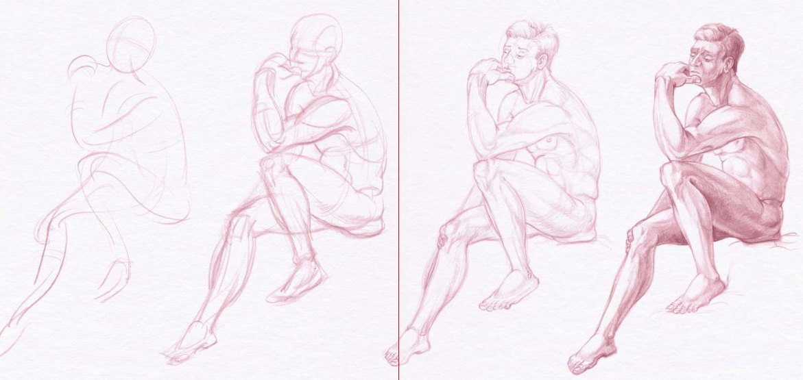 1171x555 Male Art Model Poses For Life And Figure Drawing Demos - Male Figure Sketch