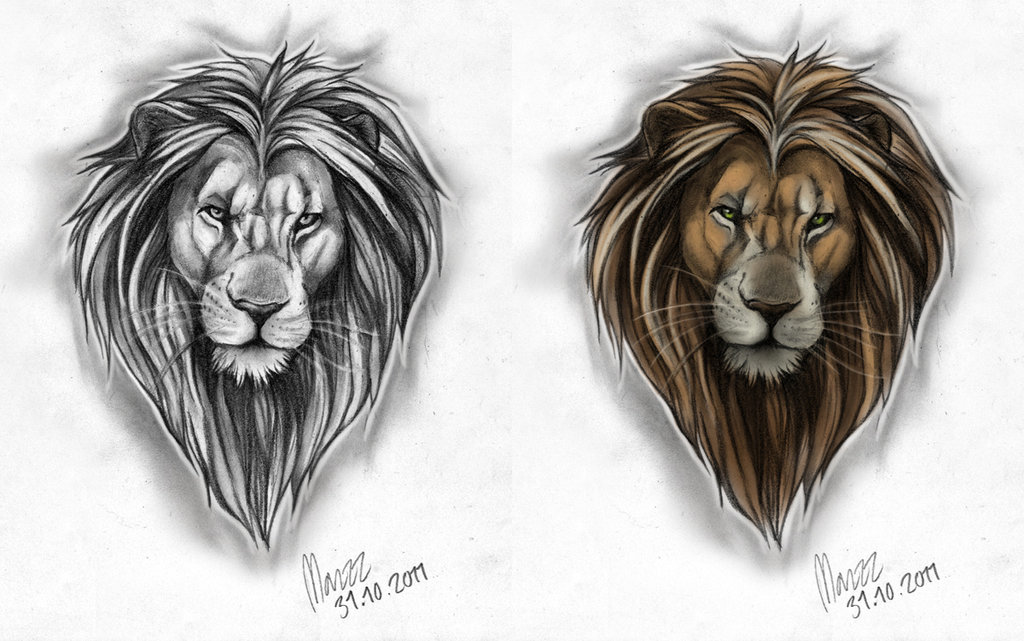 1024x641 Male Lion Tattoo Design By Marzzunny - Male Lion Sketch