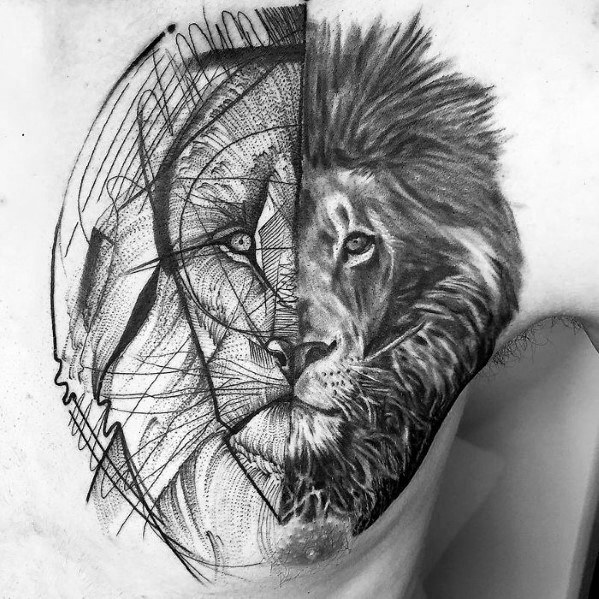 599x599 60 Sketch Tattoos For Men - Male Lion Sketch