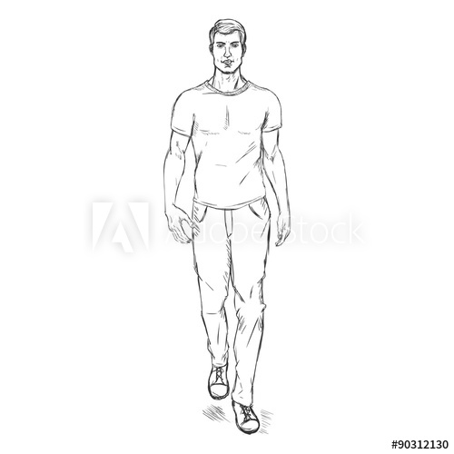 500x500 Vector Sketch Fashion Male Model In Trousers And T Shirt - Male Model Sketch