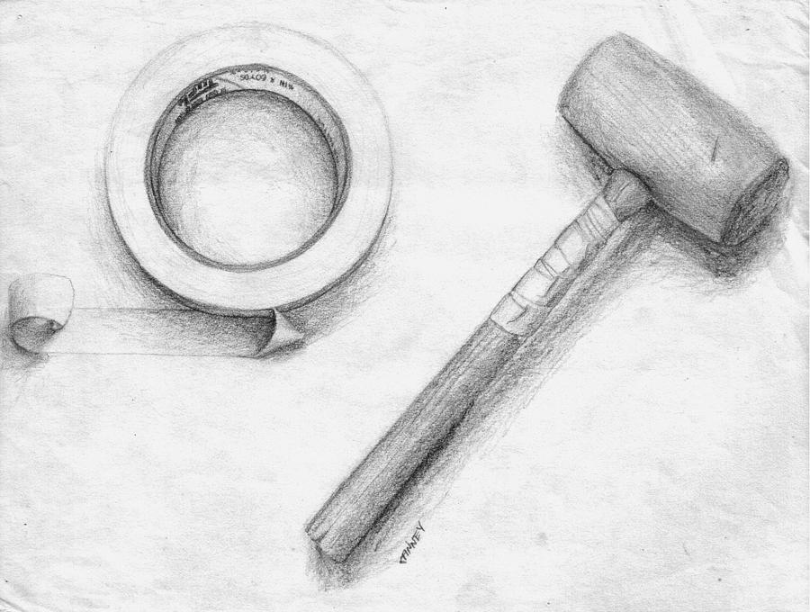 900x680 Tape And Mallet Drawing By Corey Finney - Mallet Sketch