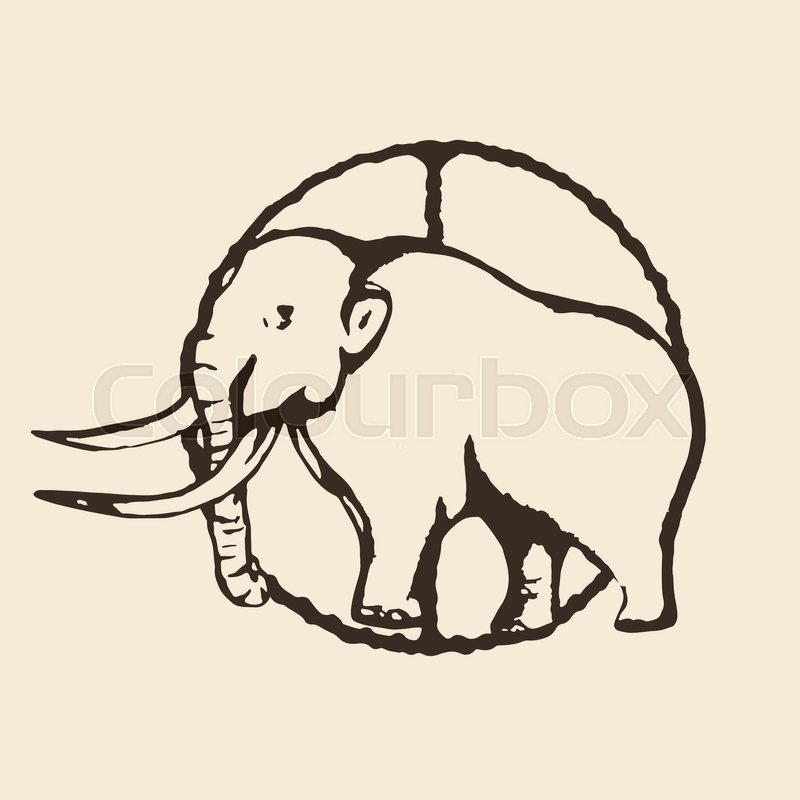 800x800 Mammoth Outline, Contour Hand Drawing, Sketch, Isolated On A Beige - Mammoth Sketch