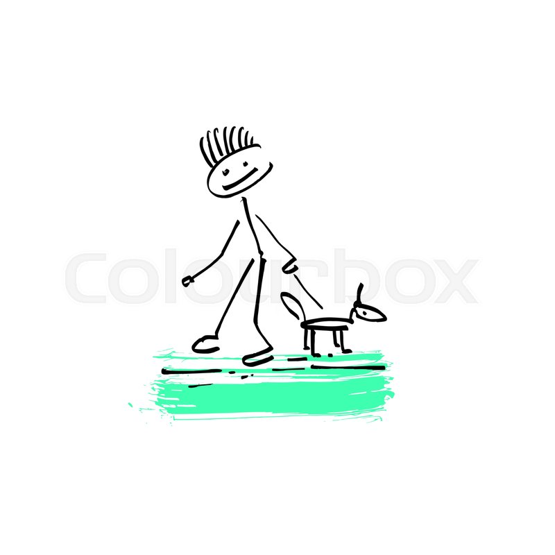 800x800 Hand Drawing Sketch Doodle Human Stick Figure Man Walking With A - Man And Dog Sketch