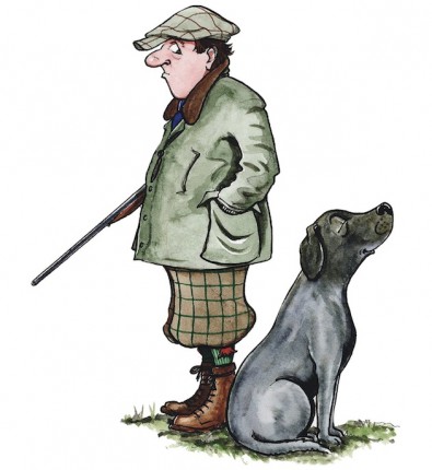395x430 Walked Up Grouse Gundog Shooting Uk - Man And Dog Sketch