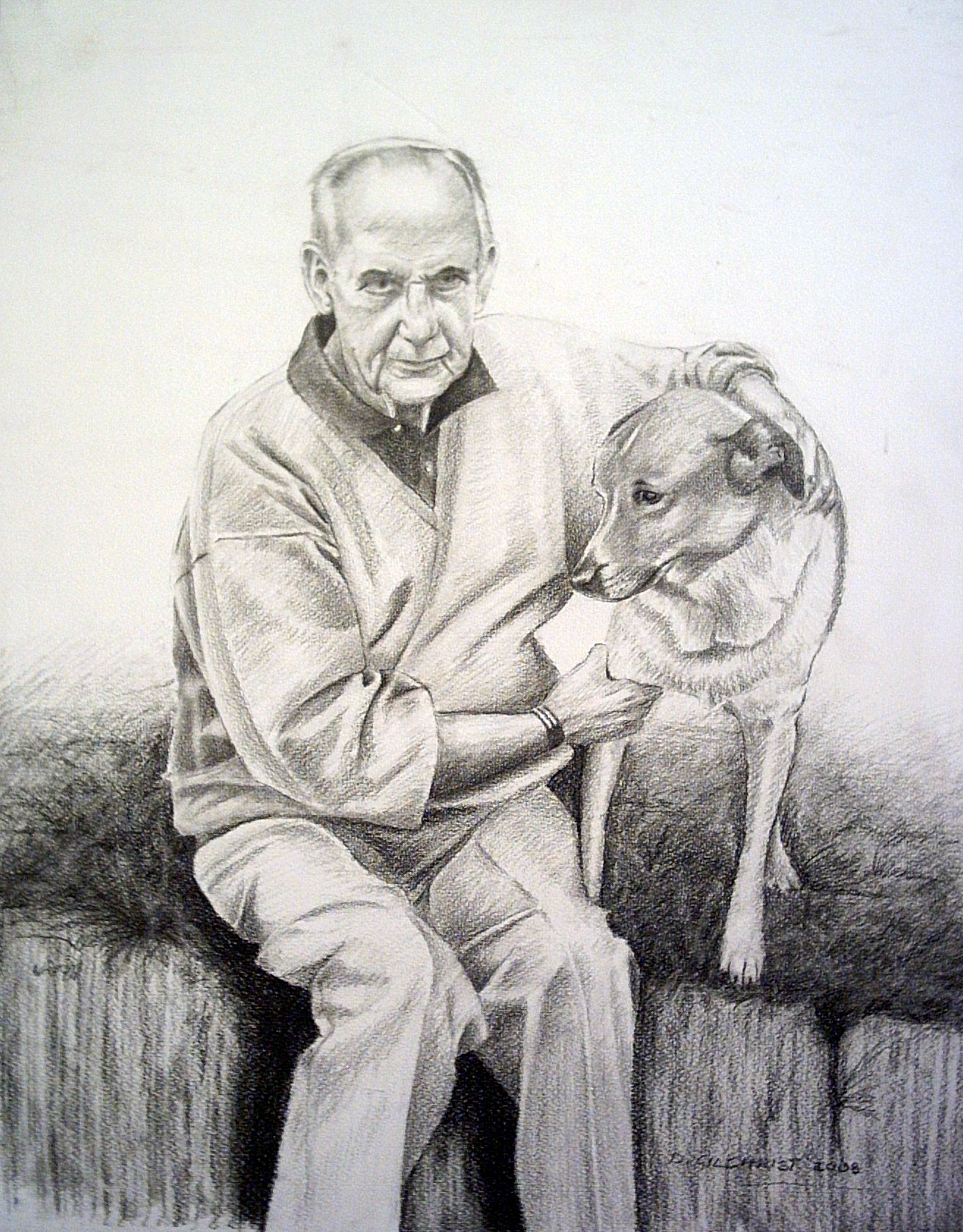 1313x1680 Dog Pencil Portrait - Man And Dog Sketch