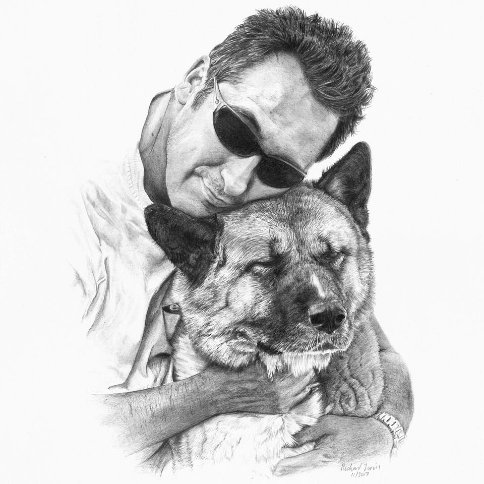 960x960 Drawing Commissions Richard Jarvis Art - Man And Dog Sketch