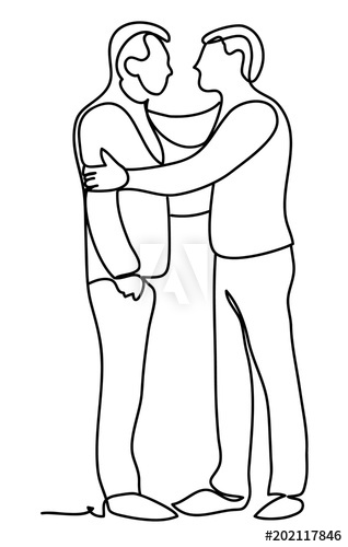 318x500 Men Hugging. Continuous Line Drawing. Isolated On The White - Man And Woman Hugging Sketch