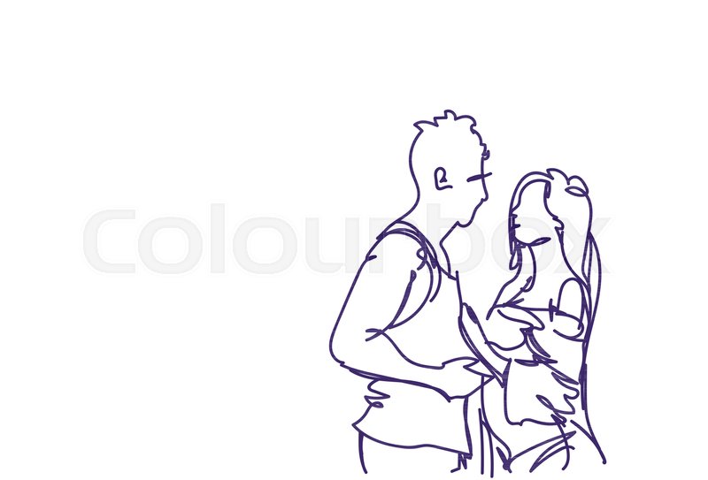800x543 Sketch Couple Embracing, Doodle Man And Woman Hug Over White - Man And Woman Hugging Sketch