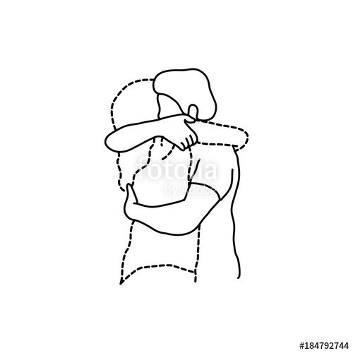500x500 Man Hugs His Transparent Dashed Line Lover Vector Illustration - Man And Woman Hugging Sketch