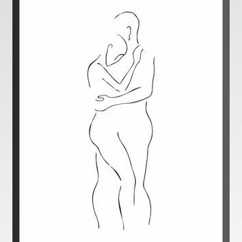 354x354 Minimalist Figure Sketch Of A Man And Woman Holding Each Other - Man And Woman Sketch