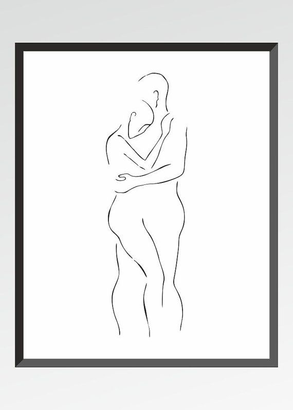 570x798 Minimalist Figure Sketch Of A Man And Woman Holding Each Other By - Man And Woman Sketch