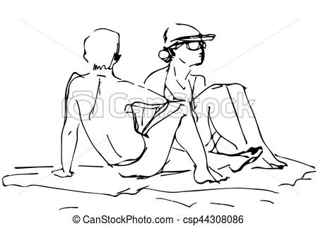 450x320 Black And White Vector Sketch Of A Young Man Next To The Woman On - Man And Woman Sketch