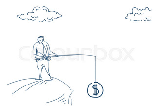 320x217 Businessman Fishing Rod Strategy Success Concept, Business Man - Man Fishing Sketch