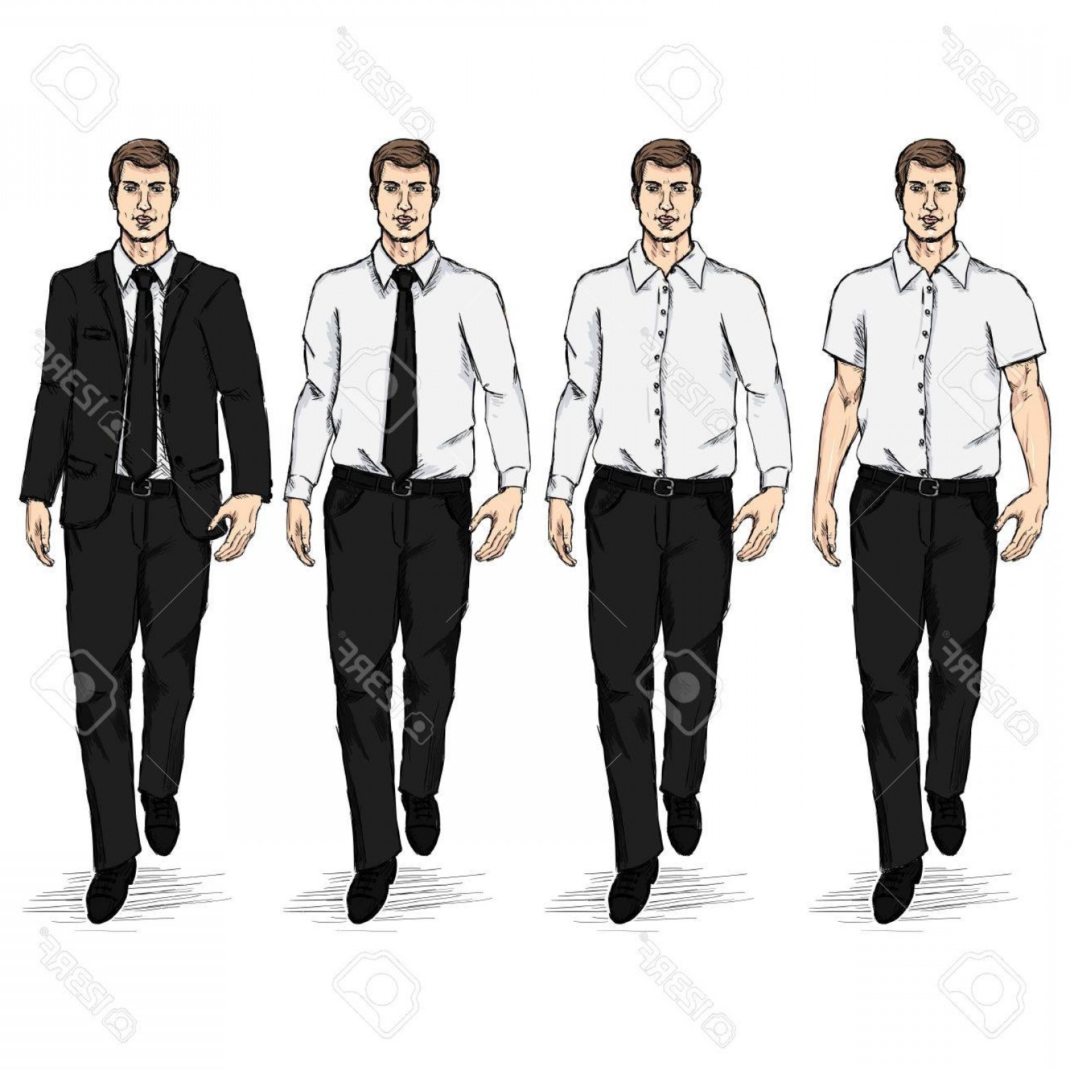 1560x1560 Photostock Vector Vector Set Of Sketch Men Models Business Dress - Man In Suit Sketch