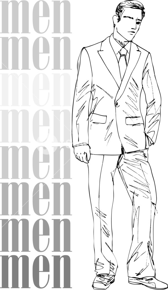 580x1000 Sketch Of Fashion Handsome Men. Vector Illustration Royalty Free - Man In Suit Sketch
