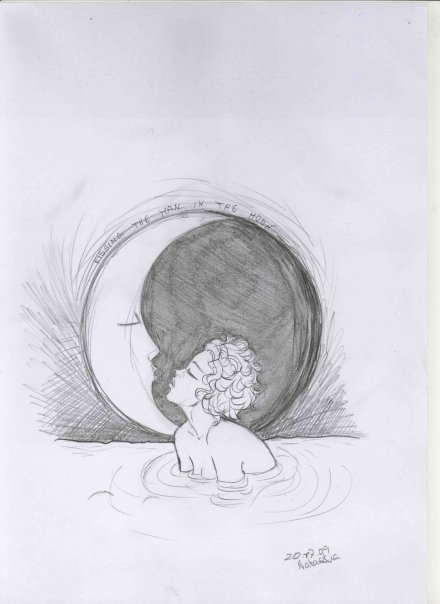 440x604 Sketch Kissing The Man In The Moon By Natascha Artworx - Man In The Moon Sketch