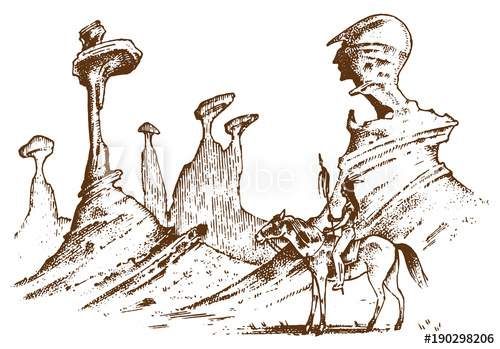 500x349 National American Indian Riding Horse With Spear In Hand - Man On Horse Sketch