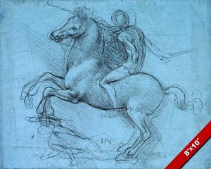 300x240 Sketch Of Man On Horse Trampling By Leonardo Da Vinci Painting Art - Man On Horse Sketch