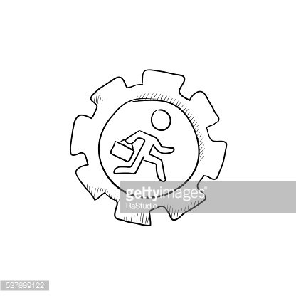 416x416 Man Running Inside The Gear Sketch Premium Clipart - Man Running Sketch