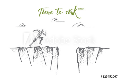 500x334 Vector Hand Drawn Time To Risk Concept Sketch. Man Running To Edge - Man Running Sketch