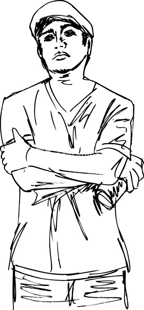 466x1000 Sketch Of Young Man With A Tin Of Spray. Vector Illustration - Man Sketch