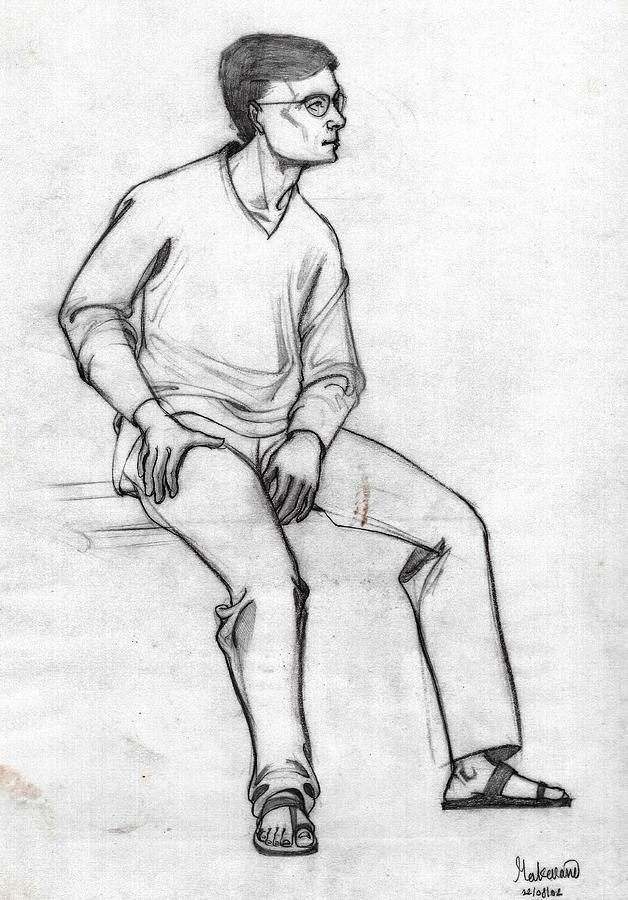 628x900 A Sketch Of A Man Sitting Full Figure From Right Front Drawing By - Man Sketch Images