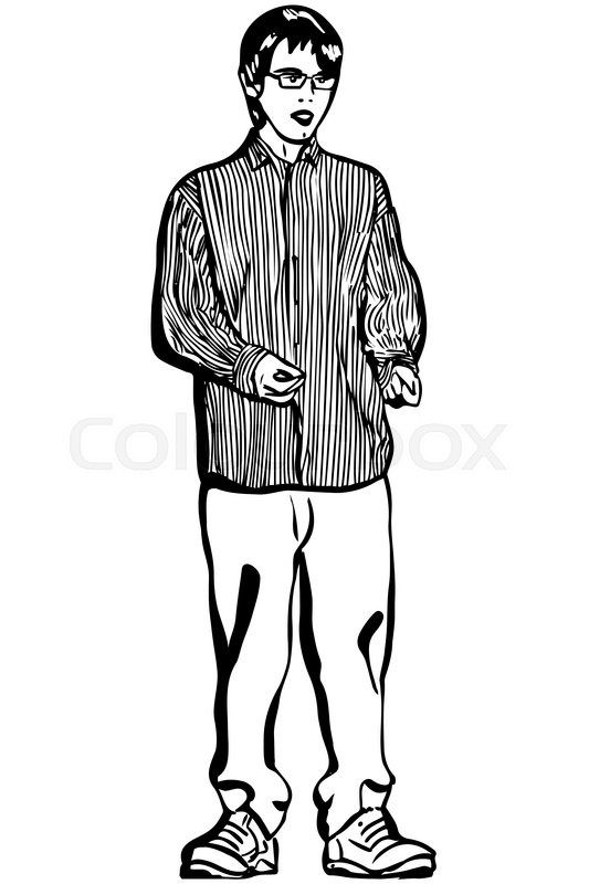 533x800 Black And White Vector Sketch Of A Young Man In Glasses And A - Man Sketch Images