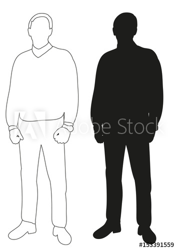 354x500 Sketch And Silhouette Of Man Stand Illustration - Man Standing Sketch