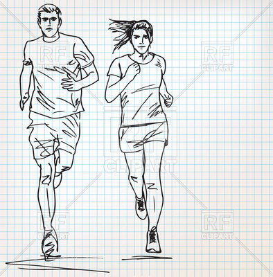 394x400 Man And Woman Runner Sketch - Man Woman Sketch