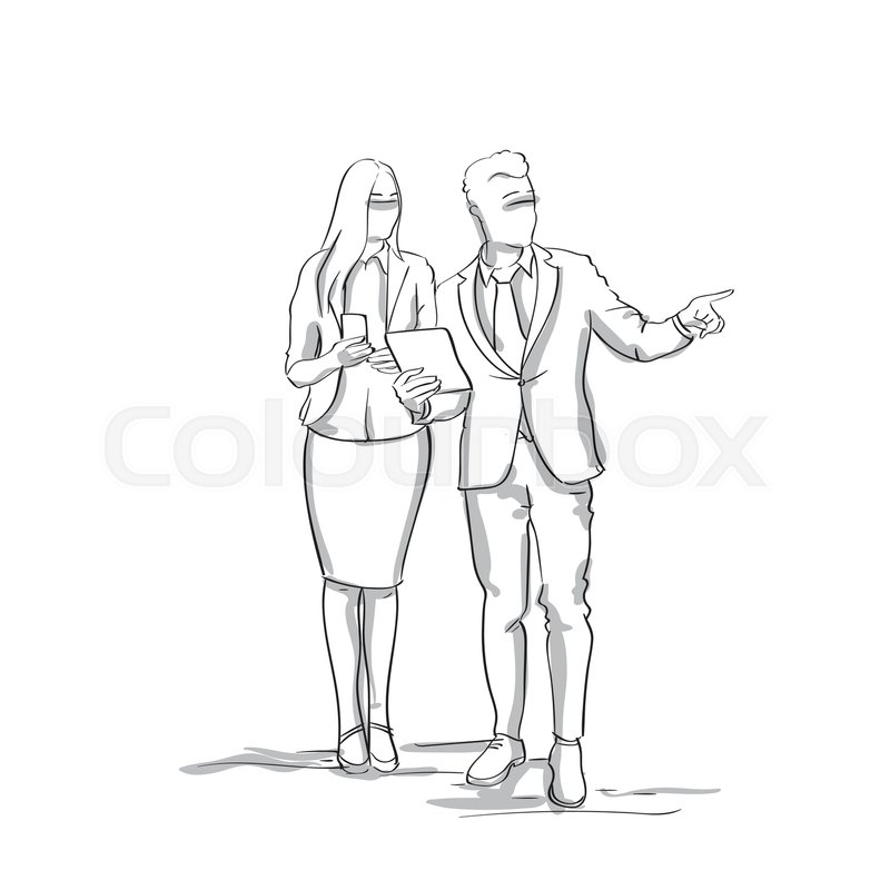 800x800 Silhouette Business Man And Woman Talking, Businessman Point - Man Woman Sketch