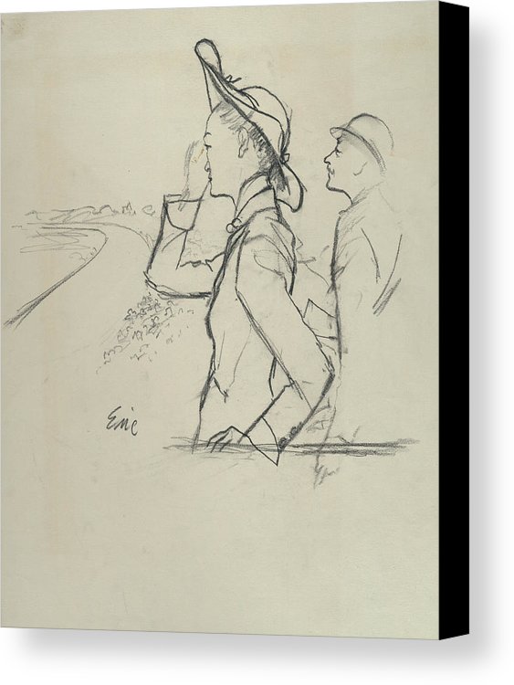 563x750 Sketch Of A Woman And Man Wearing Hats Canvas Print Canvas Art - Man Woman Sketch