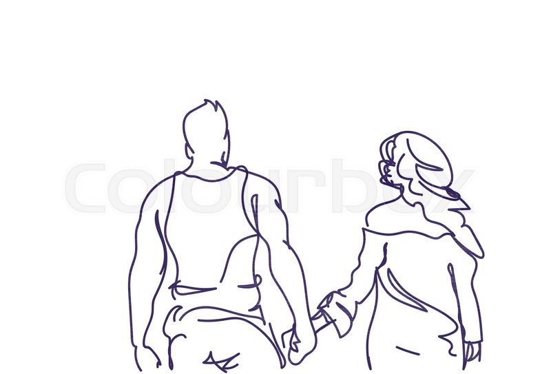 800x543 Doodle Couple Walk Holding Hands Back Rear View Sketch Man And - Man Woman Sketch