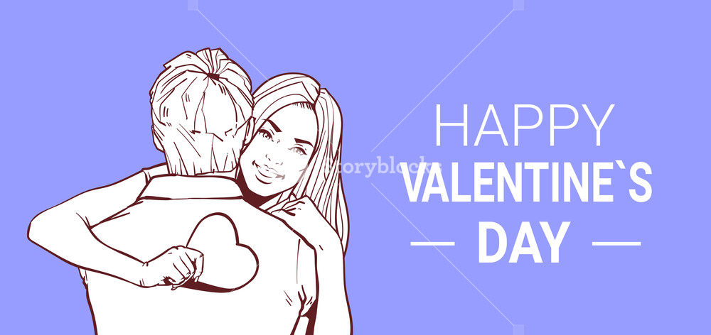1000x472 Happy Valentines Day Banner With Sketch Woman Embracing Man And - Man Woman Sketch