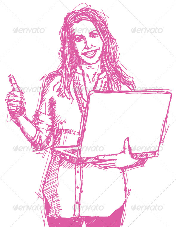590x760 Sketch Female With Laptop Shows Well Done By Leedsn Graphicriver - Manager Sketch