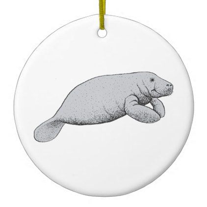 422x422 Vintage Manatee Drawing Ceramic Ornament - Manatee Sketch