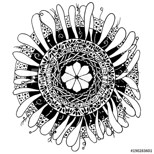 500x500 Hand Drawn Vector Monochrome Mandala Sketch, Doodle Style Design - Mandala Sketch