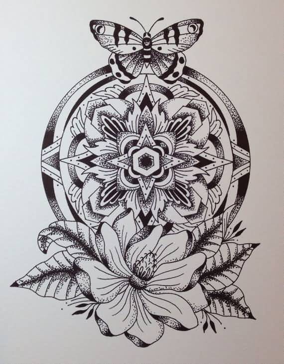 570x730 Impressive Dotwork Mandala Tattoo Sketch - Mandala Tattoo Sketch
