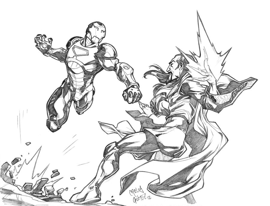 900x687 Iron Man Vs Mandarin Sketch Commission By Carlosgomezartist A - Mandarin Sketch