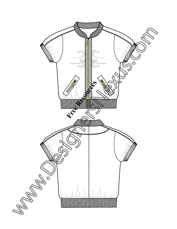612x792 Free Illustrator Flat Sketch Sporty Jacket With Mandarin Collar - Mandarin Sketch